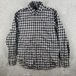 JOHN VARVATOS Shirt Mens Large Blue Gray Plaid Check Button Up Dress Shirt